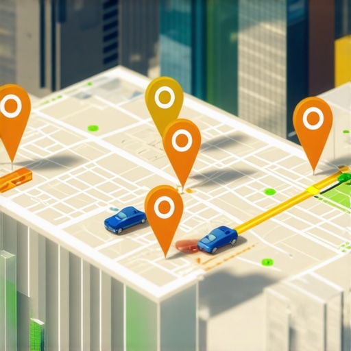 Digital map with local business ranking indicators in a high-tech style.