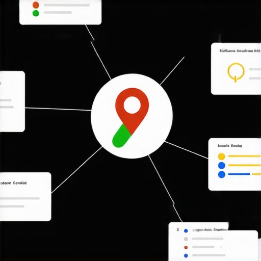 Diagram illustrating schema markup, behavioral analytics, and local content integration for Google Maps