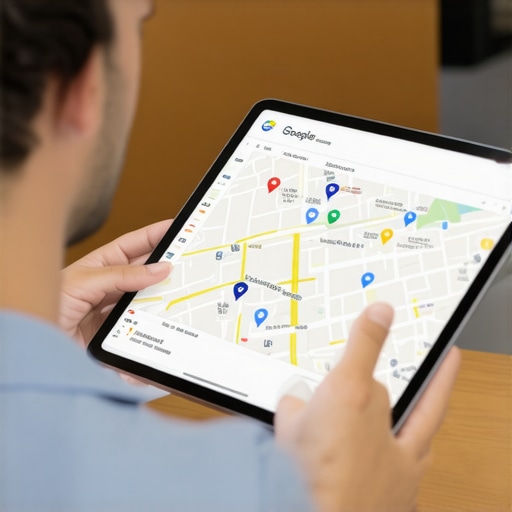 Business owner reviewing local SEO analytics on a tablet