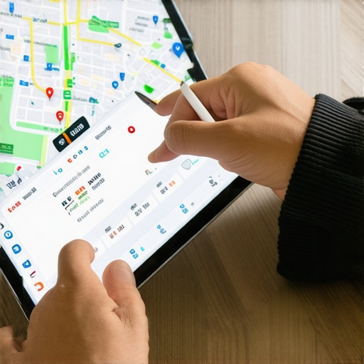 Person examining local SEO analytics on a tablet with map interface