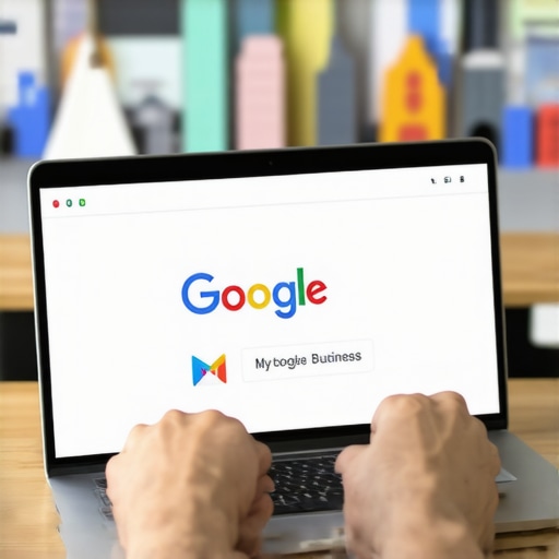 Business owner optimizing Google My Business profile with local landmarks