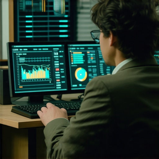 Business professional analyzing data dashboard with AI elements for local SEO