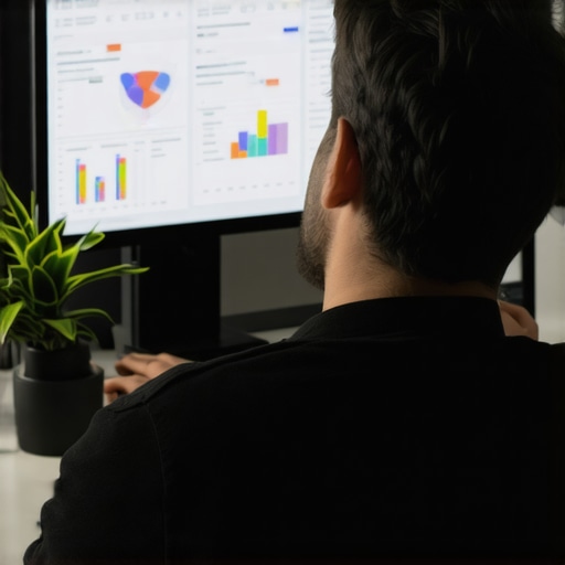Digital marketer analyzing local SEO data with charts and schematics.