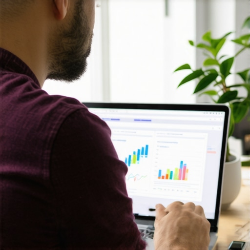 Business owner analyzing schema markup and SEO data on laptop