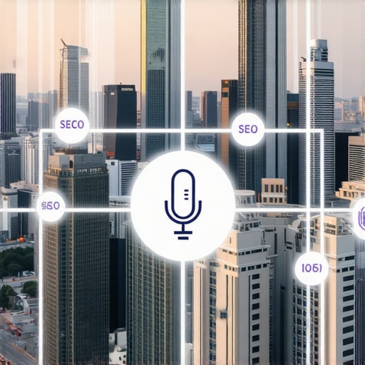Futuristic cityscape illustrating AR and voice search technology impacting local SEO.