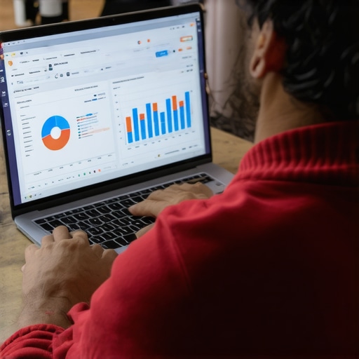 Business owner reviewing local SEO analytics on a computer.