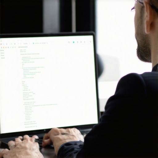 Person analyzing schema markup code on a laptop for local SEO enhancement