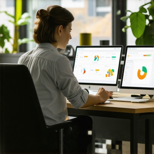 Business owner using AI tools and analytics dashboards for local SEO