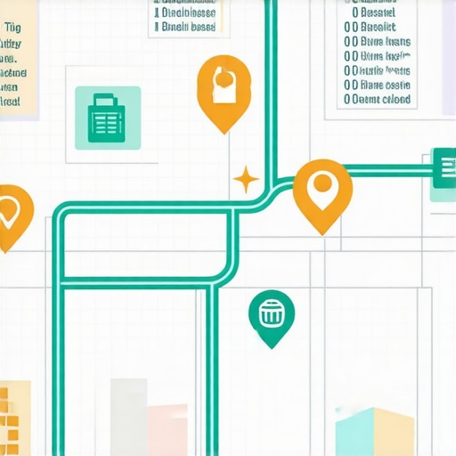Futuristic map with AR overlays and analytics icons representing advanced local SEO strategies.