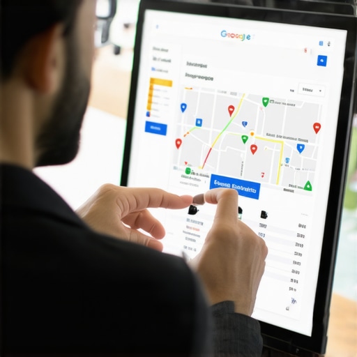 Business owner reviewing local SEO metrics on a digital dashboard.