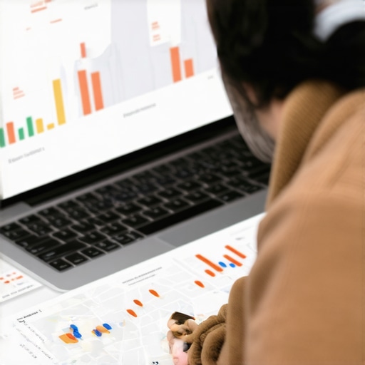 Business owner analyzing local SEO data on a laptop with maps and graphs