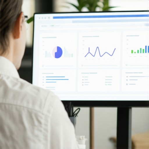 Business owner reviewing Google My Business analytics and local search performance.