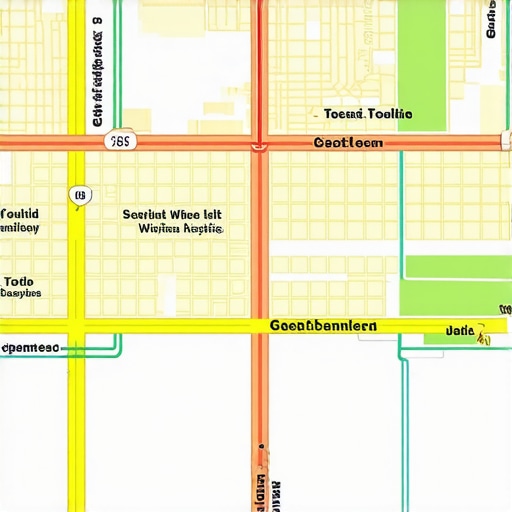 Digital illustration of a local business district with analytics overlays for SEO