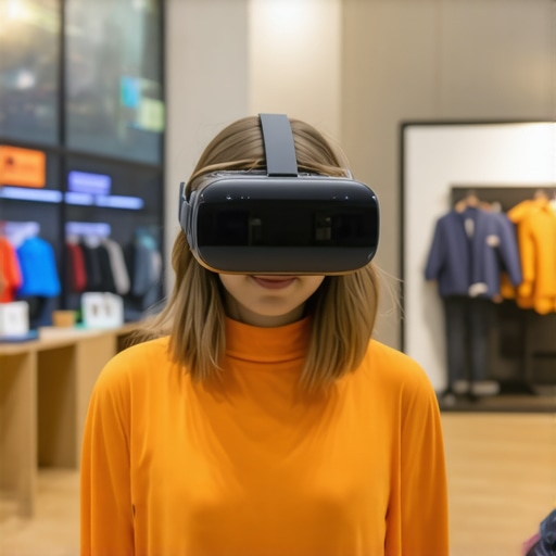Virtual reality headset showing a virtual store walkthrough