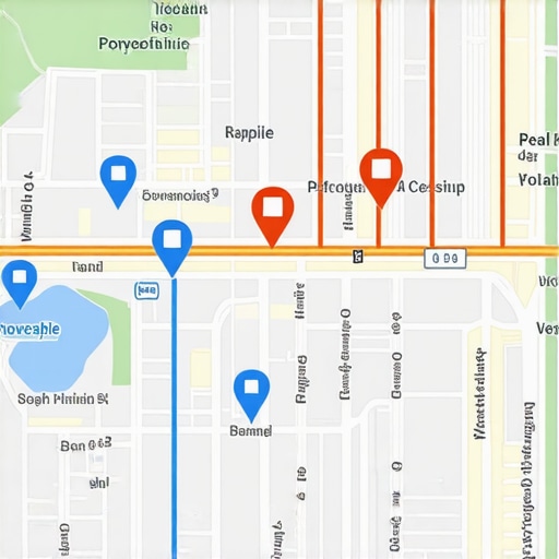 Digital map showcasing local business icons and real-time data overlays for SEO