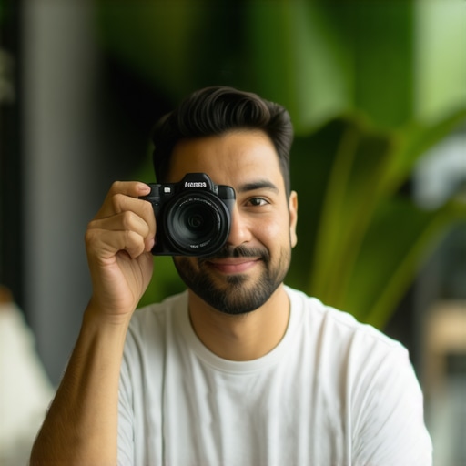 Business owner using a 360-degree camera to create a virtual storefront tour