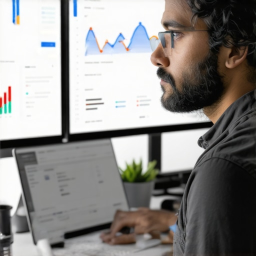 Business owner using AI analytics tools to enhance local SEO strategies.