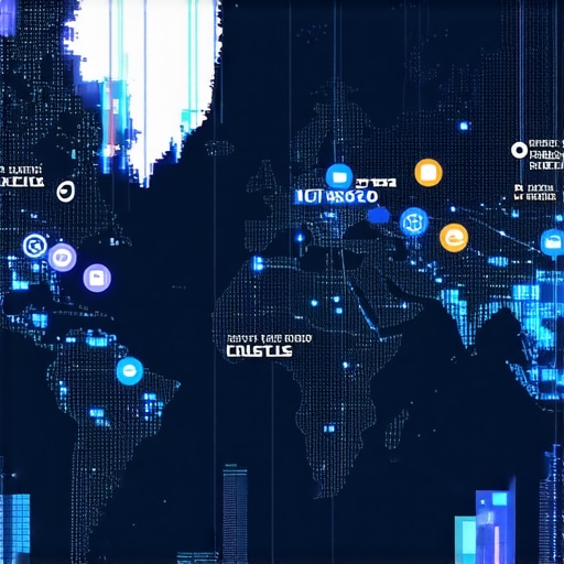 Digital map showing micro-moments, voice search icons, and geo-coordinates for local SEO strategies.