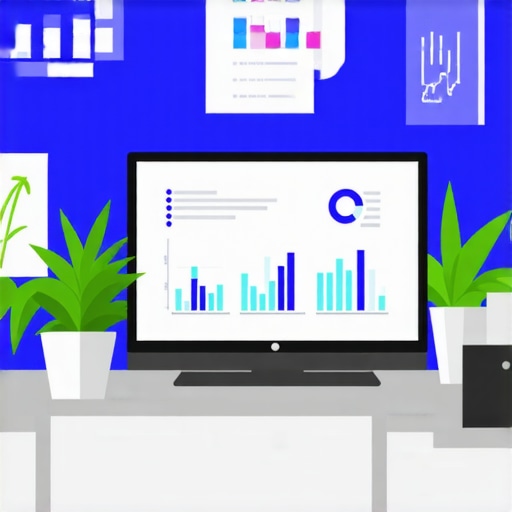 Digital marketing workspace showing analytics and SEO icons