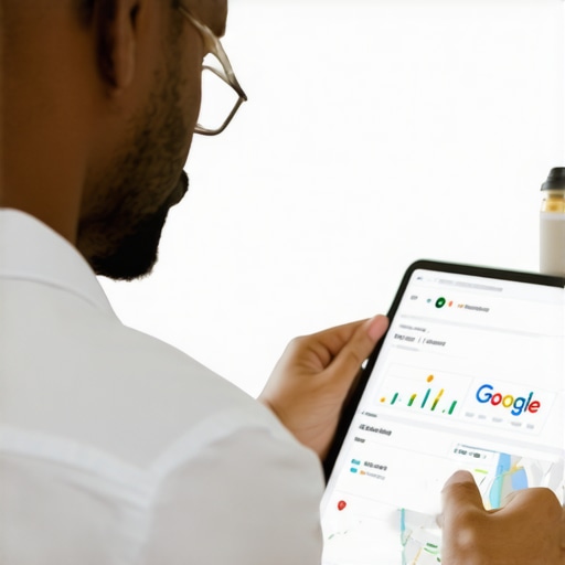 Business owner reviewing Google My Business analytics