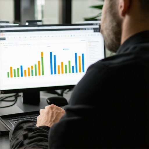 Business owner reviewing local SEO analytics with charts and graphs on a computer.