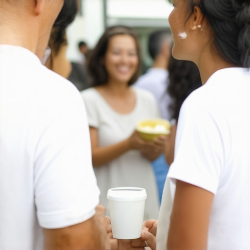 Community Engagement at a Local Event Business owner interacting with community members at a neighborhood event.