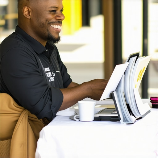 Business owner participating in community event, building local presence