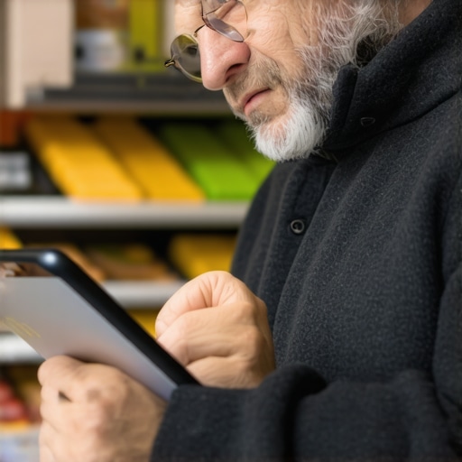 Business owner reviewing local search analytics on tablet in storefront.