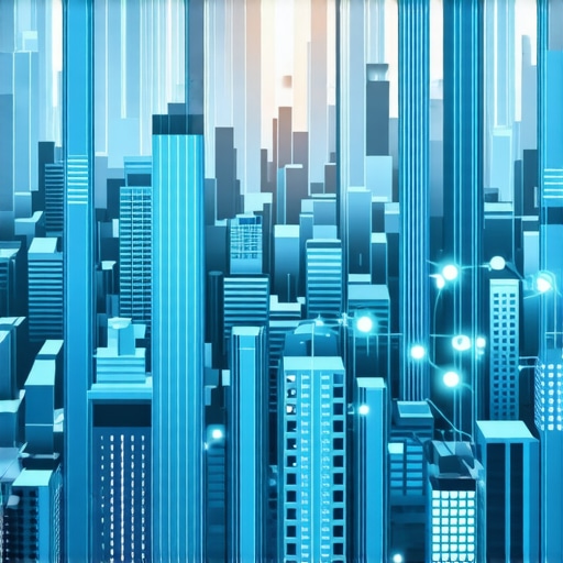 City skyline overlayed with digital map interfaces