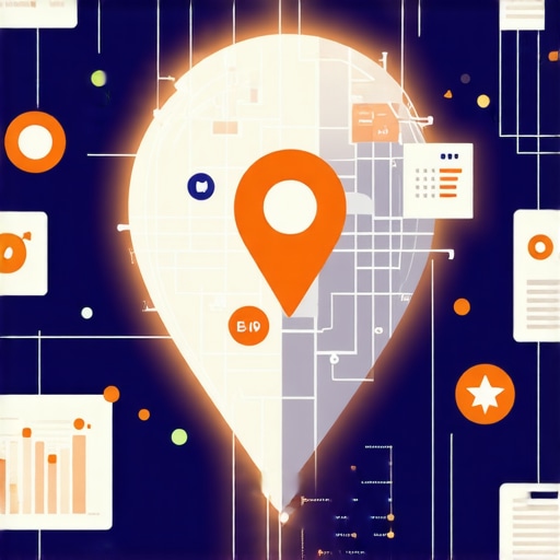 Concept image depicting advanced AI-driven local SEO strategies, digital maps, and marketing analytics