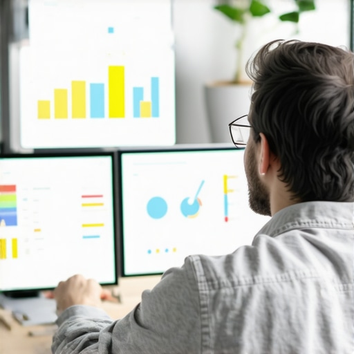 A professional reviewing local SEO analytics on multiple screens to improve Google My Business rankings.