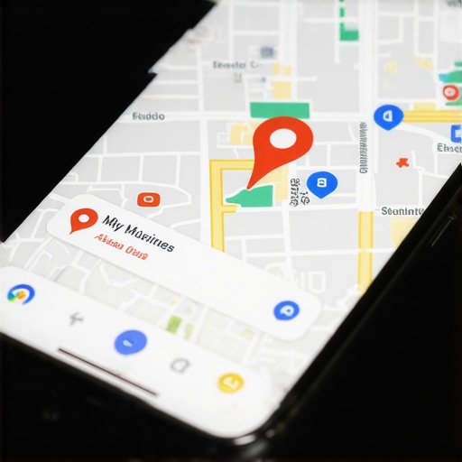 Close-up of a smartphone screen showing a Google Maps profile with location pins.