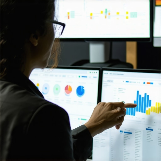 AI-Driven Local SEO Analysis Professional analyzing local SEO performance dashboards with AI tools