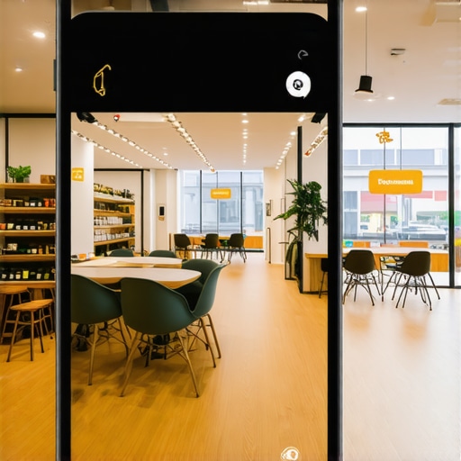 Augmented Reality Virtual Tour User exploring a business through augmented reality on a smartphone.