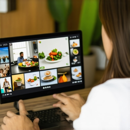 Enhanced GMB Profile with Multimedia Content Business owner updating profile with photos and videos to boost local search rankings.