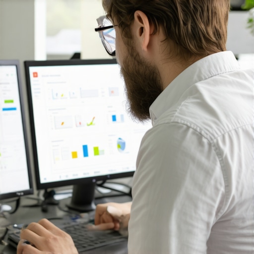 Digital marketer using sophisticated SEO software to optimize Google Business Profiles.