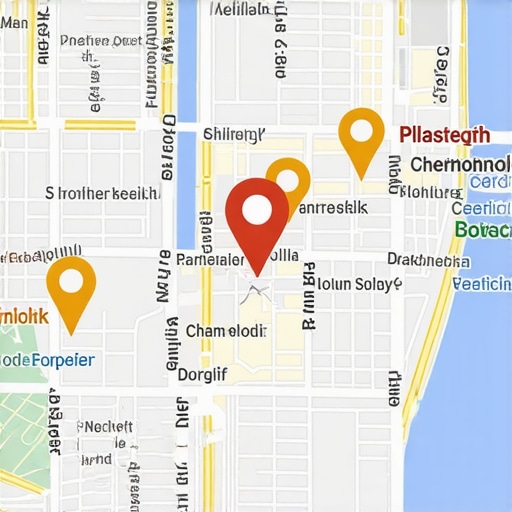 A digital map displaying geospatial analytics and local search data overlays.