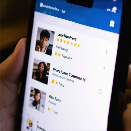 Smartphone screen showing positive reviews and star ratings for a local business