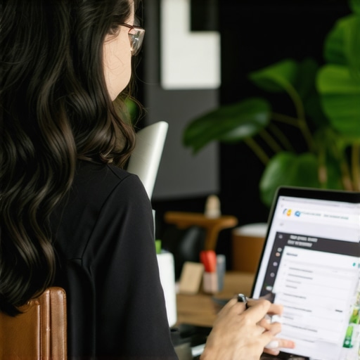 Optimizing GMB with Localized Content and Schema Business owner enhancing Google My Business profile with local content and schema markup, demonstrating advanced SEO strategies.