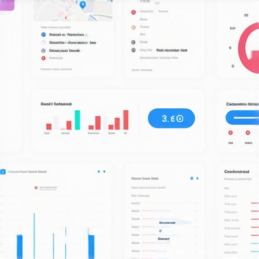 Futuristic dashboard showing analytics and maps for local SEO optimization.