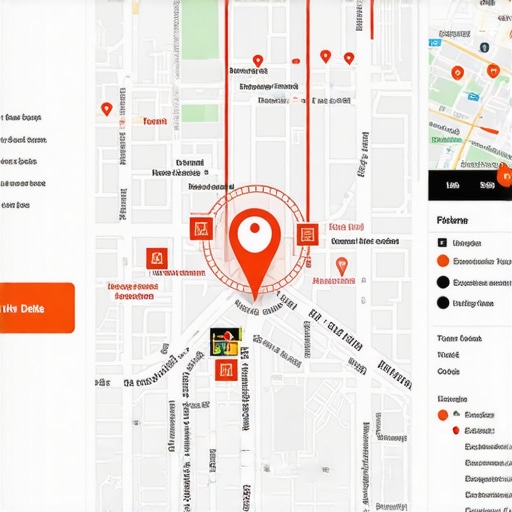 AI-Enhanced Local Map with Interactive Elements A sleek digital map illustrating AI-driven local search enhancements with community interactions.