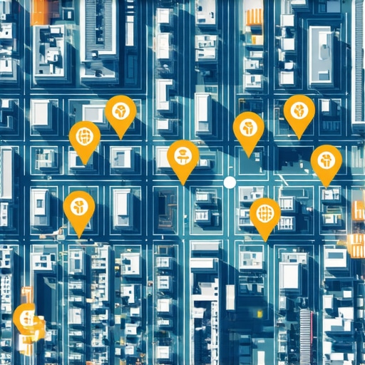 AR-Enhanced Local Map Interface Futuristic augmented reality map showing local businesses with AR overlays