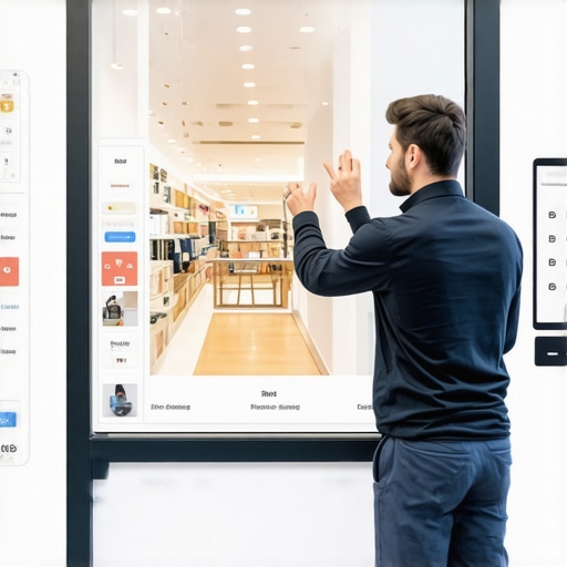 Dynamic Interactive Virtual Tour Creation Business owner assembling an immersive 360-degree virtual tour of their shop