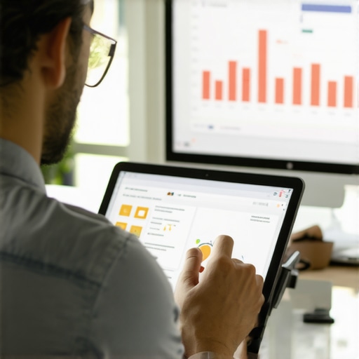 Business owner analyzing customer interaction data for GMB optimization