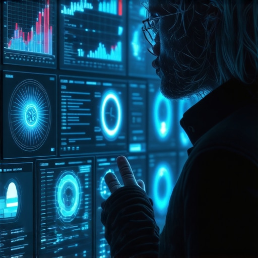 Businessperson analyzing AI data interfaces for local SEO strategy.