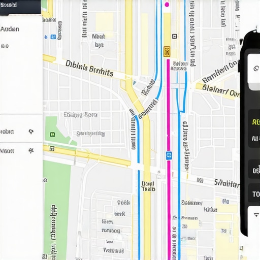 AI-Powered Local Engagement Visualization A digital map with AI overlays, AR features, and user interaction icons
