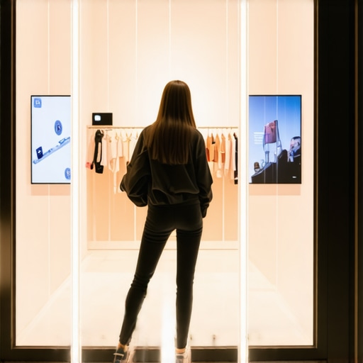 Augmented Reality Shopping Experience Customer engaging with AR features on storefront to view promotions