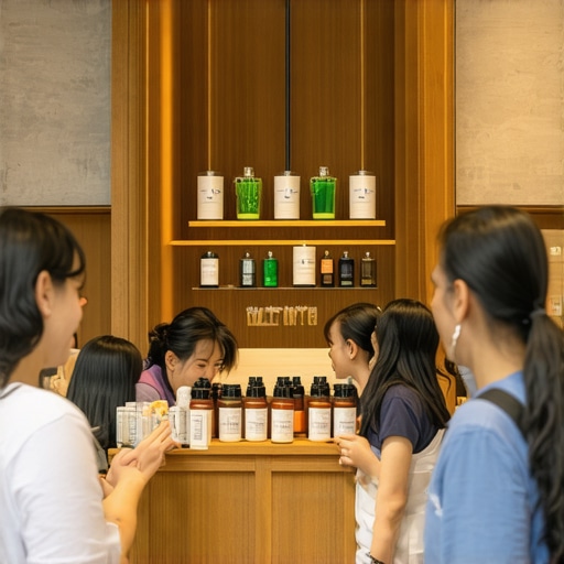 Vibrant community marketplace showcasing sensory branding elements like scents and tactile displays to enhance local engagement.