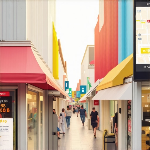Photograph of a lively street with local businesses and digital engagement tools.