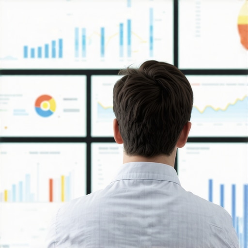 Businessman reviewing local SEO performance metrics on a digital dashboard